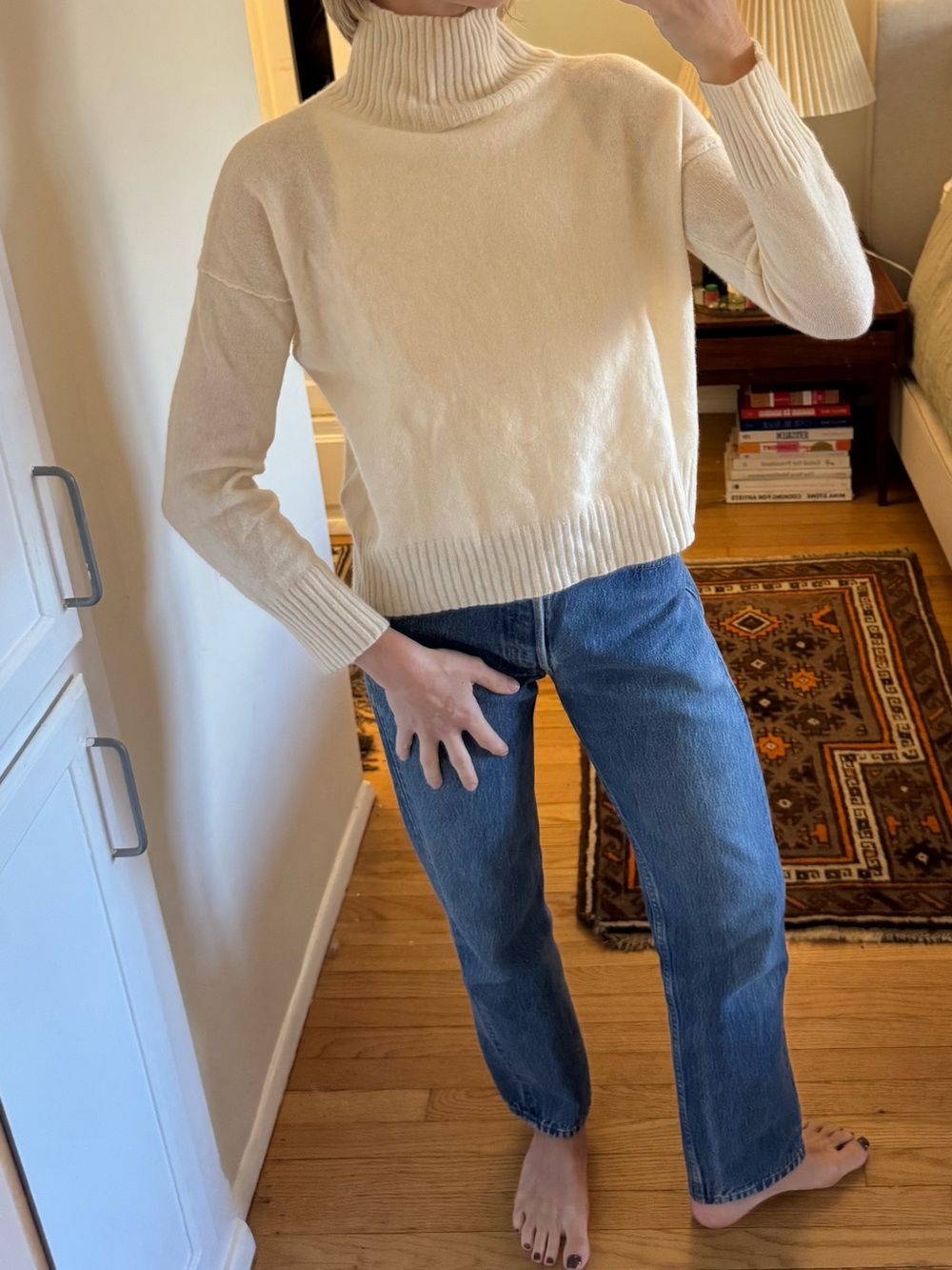 Free People Cream Cashmere Turtleneck Cowl Sweater